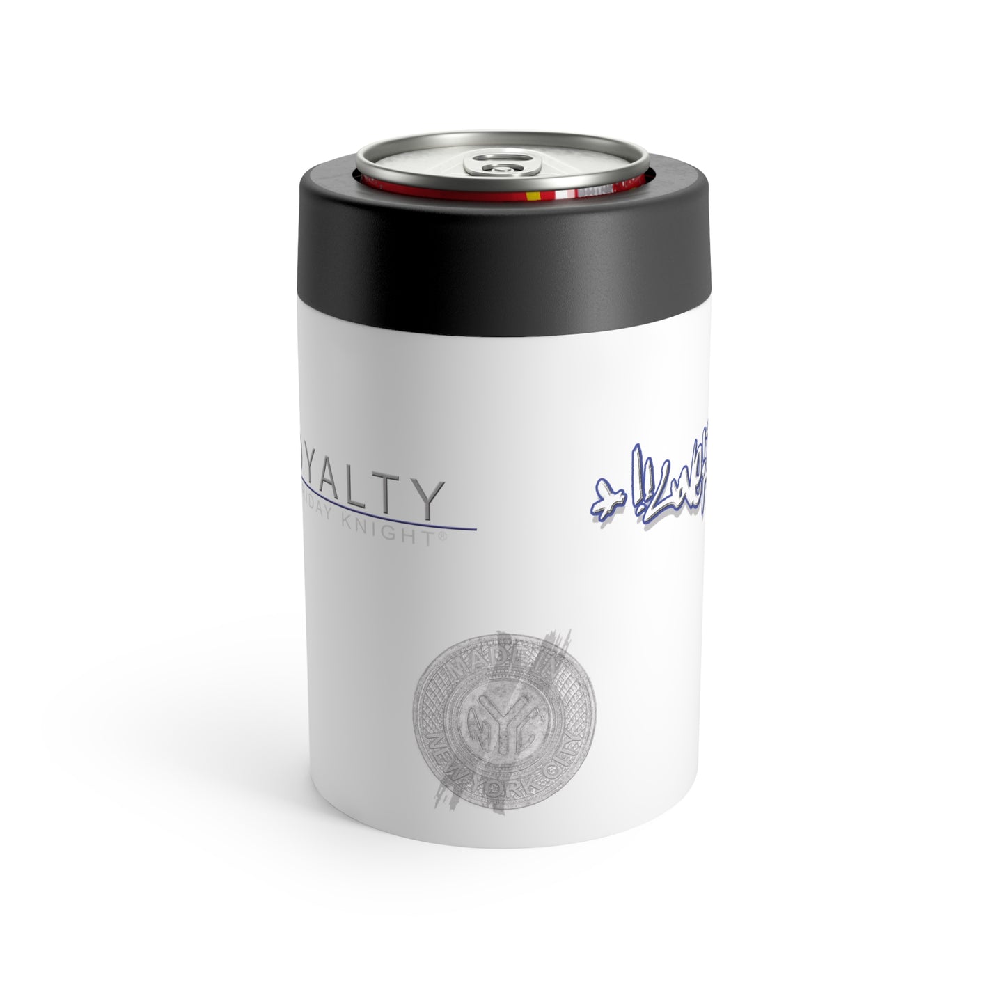 L&L Can Holder — White Insulated Slim Can Cooler -Love & Loyalty NYC Graffiti Script Designs