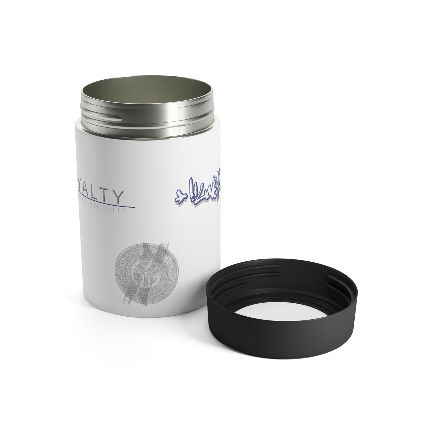 L&L Can Holder — White Insulated Slim Can Cooler -Love & Loyalty NYC Graffiti Script Designs