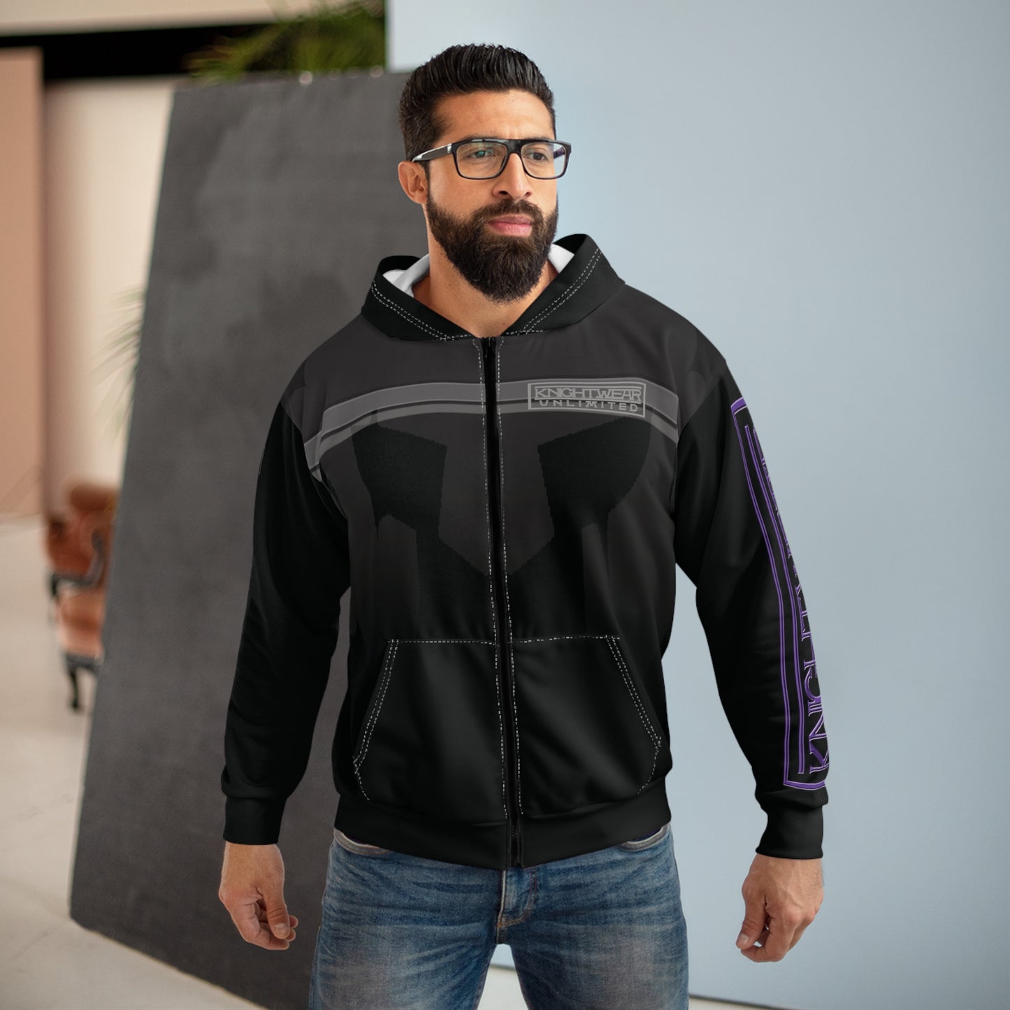Black + Grey Gradient Zip Hoodie — KnightWear Graphic Zip Hoodies